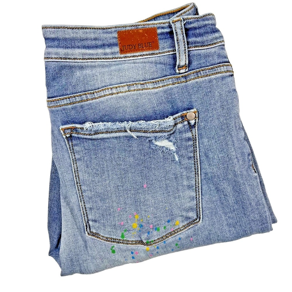 Judy Blue Boyfriend Jeans Womens 11/30 (Fits 32x28)‎ Distressed Paint Splatter